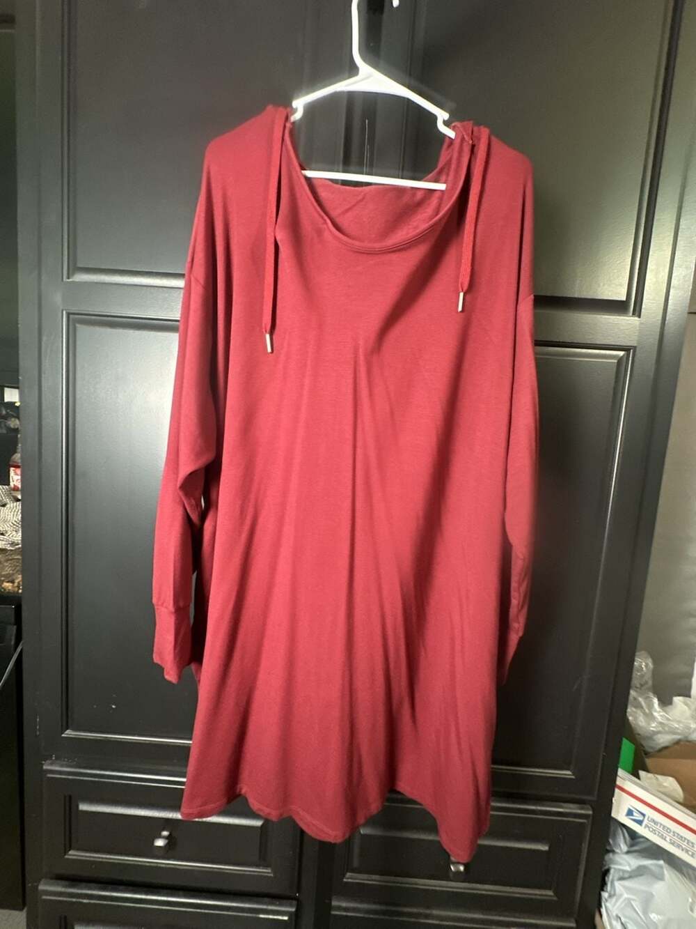 Halara Long Sleeve Hooded Mini Dress in Red#849